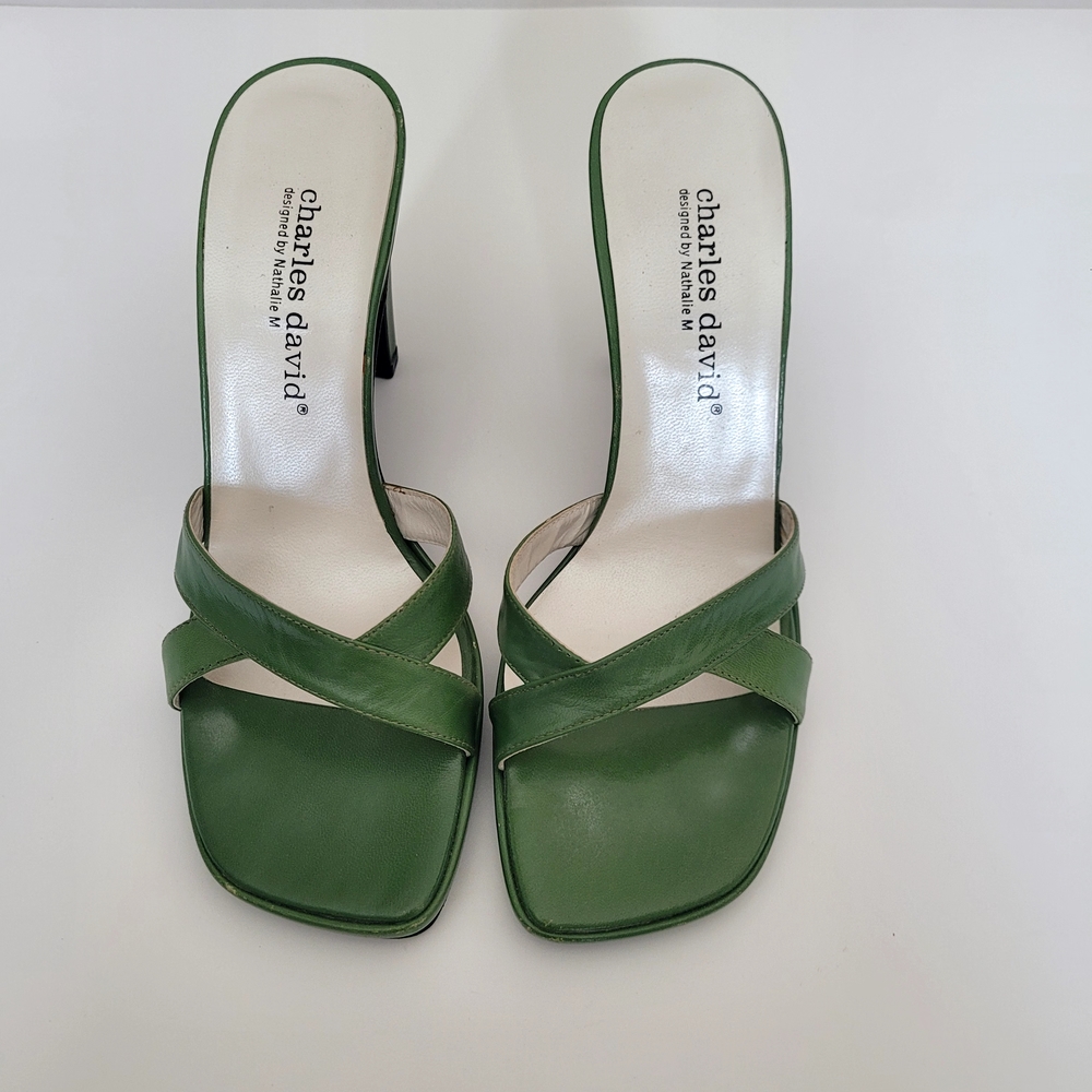 Charles David Green Leather High Heel Women's Sandals Size 7.5